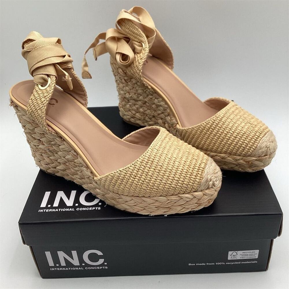 INC Women's Maisie Lace-Up Espadrille Wedge Sandals Beige Size‎ 9.5